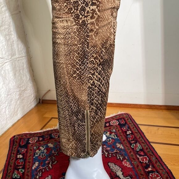 Lauren Ralph Lauren Brown & Tan Snakeskin Print Skinny Ankle Zip Pants - Picture 6 of 14